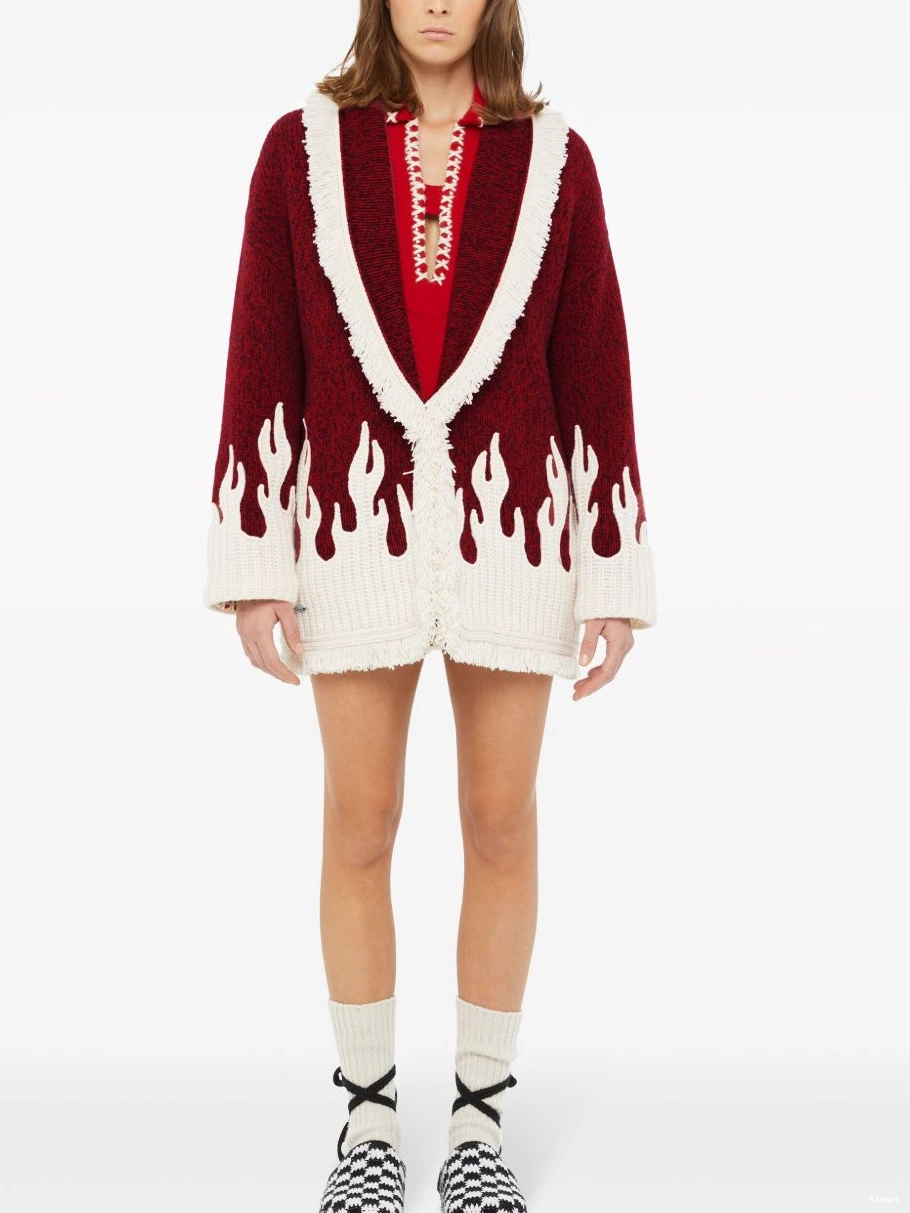 Cheap wool-blend Alanui flame-motif Women cardigan 0330